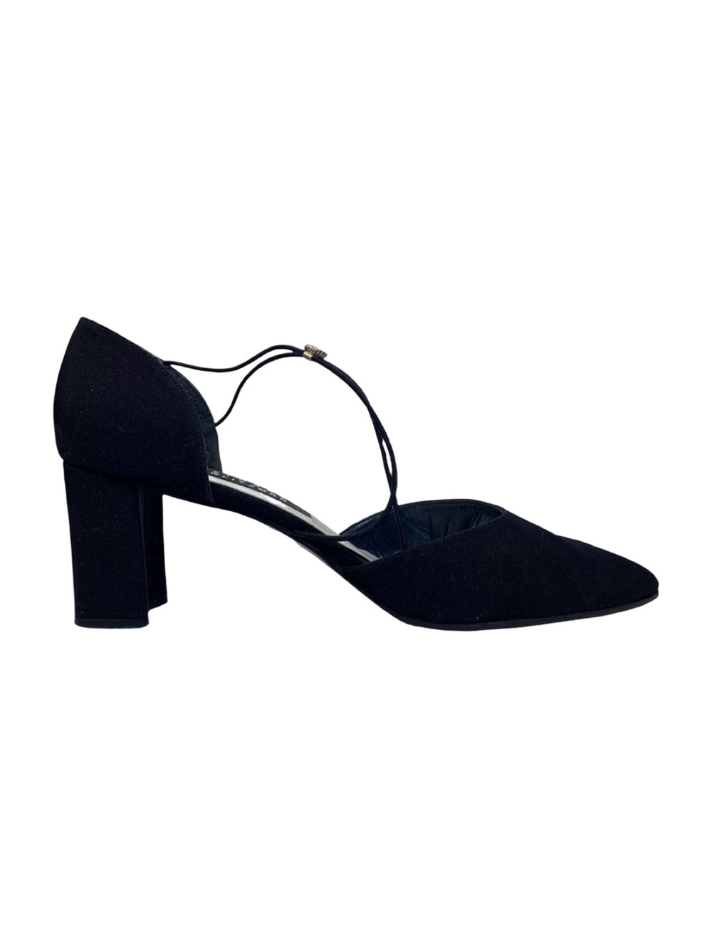 Vintage Stuart Weitzman Black Crystal Embellished D'orsay Style Guipure Heels
